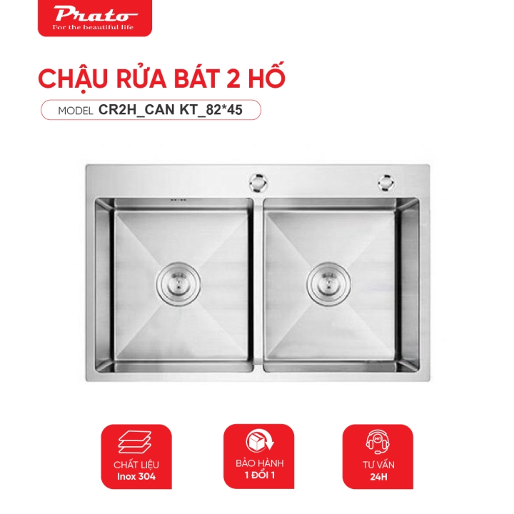 Chậu rửa bát Prato 2 hố  KT_82*45